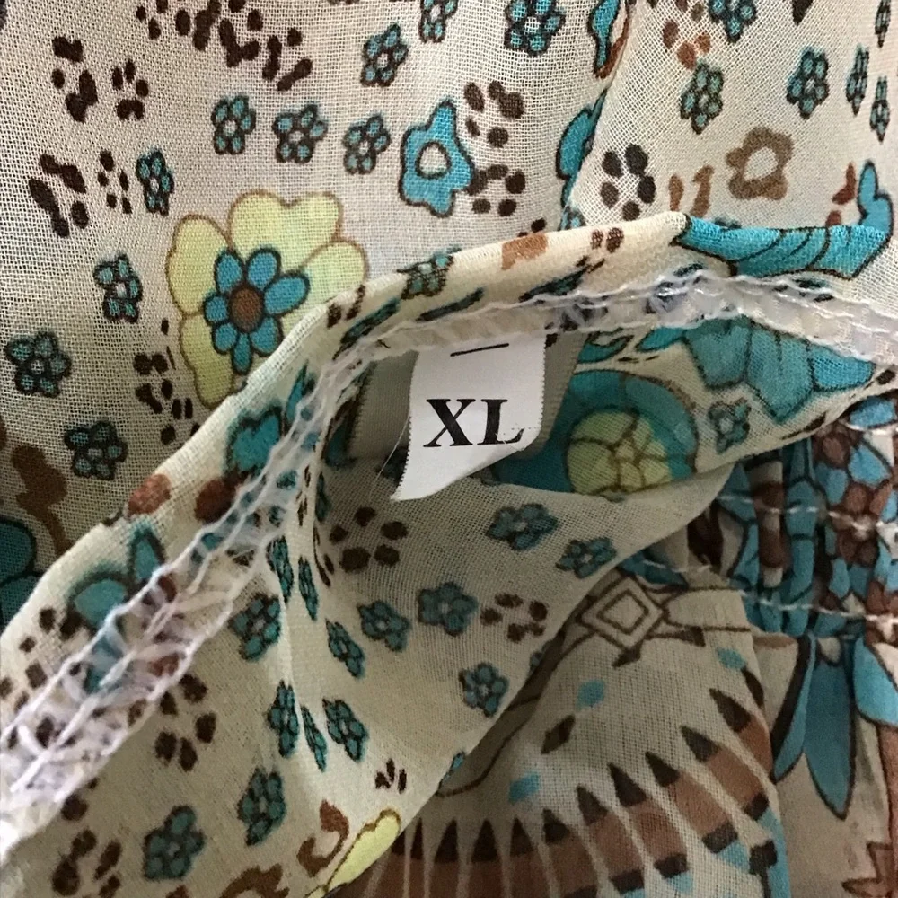Boho Long Sheer Floral Maxi Dress XL Blue and Cream Prairiecore - Picture 8 of 9
